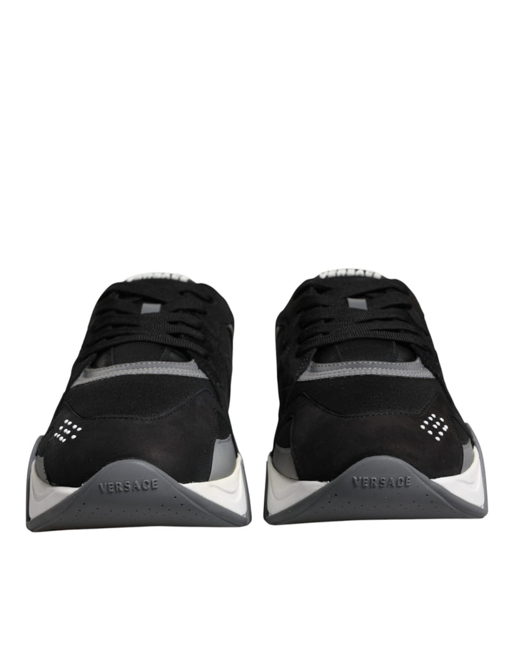 Zapatillas Versace bajas Squalo de neopreno y piel negra con suela gruesa