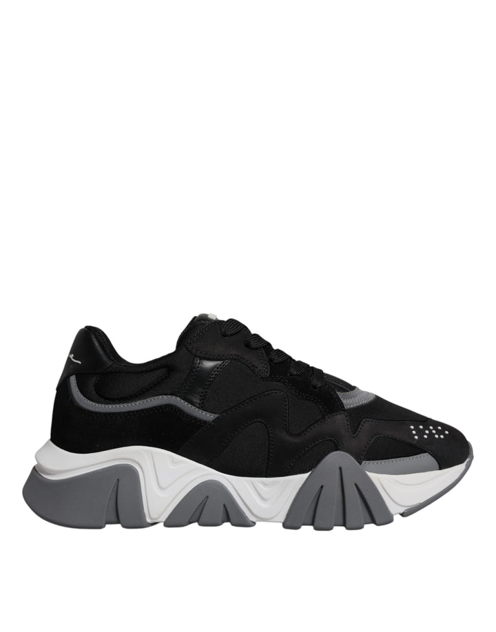 Zapatillas Versace bajas Squalo de neopreno y piel negra con suela gruesa