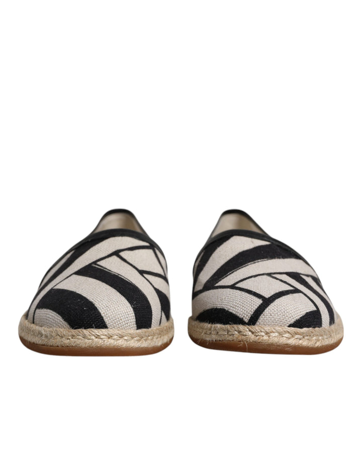 Chaussures Espadrilles Slip-On Rayées Noires et Blanches Dolce & Gabbana