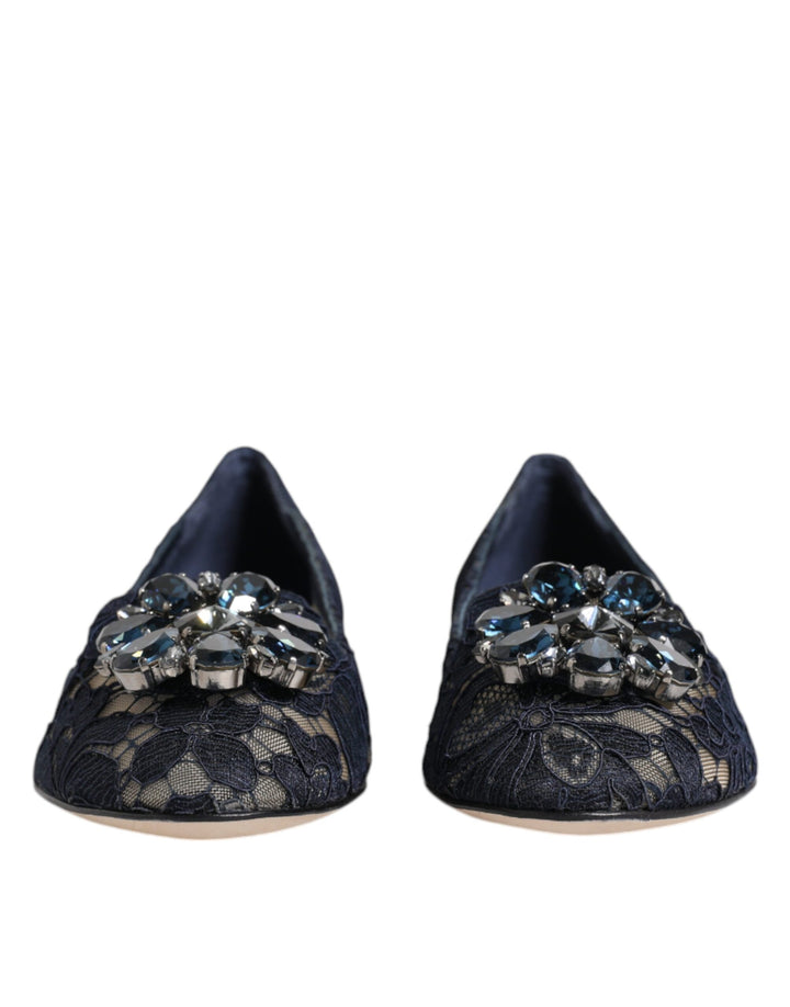 Zapatos planos Dolce & Gabbana de encaje Taormina azul con cristales