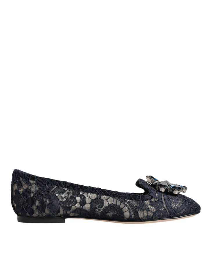 Zapatos planos Dolce & Gabbana de encaje Taormina azul con cristales