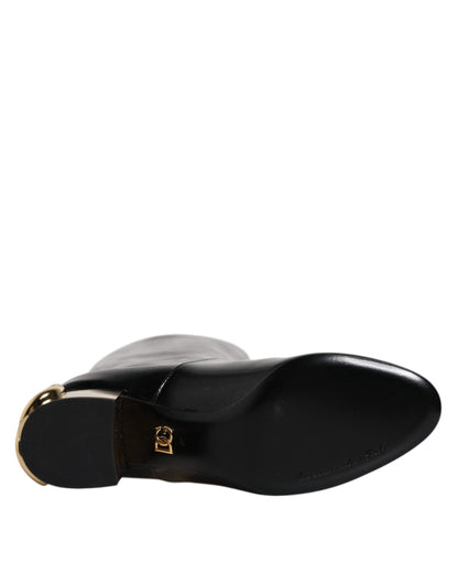 Chaussures Bottes Hautes Vally En Cuir Verni Noir Dolce & Gabbana