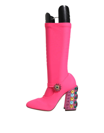 Botas altas Dolce & Gabbana Vally de nailon rosa con cristales