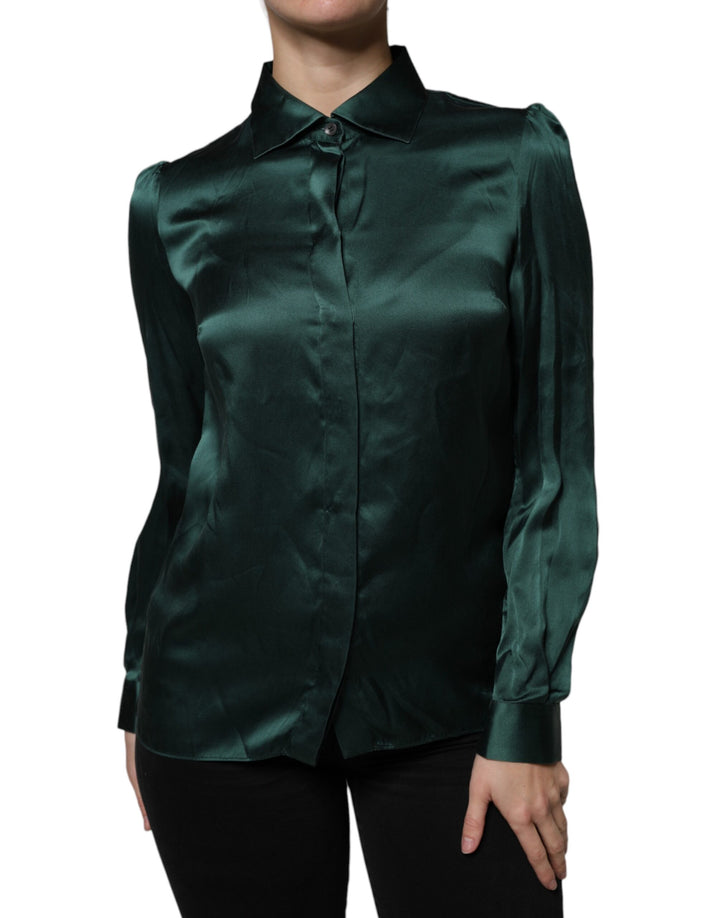 Blusa de seda de manga larga con botones verde oscuro de Dolce & Gabbana