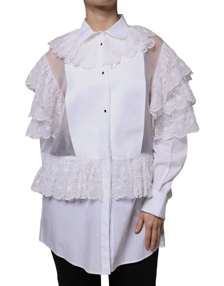 Dolce & Gabbana Blusa Vestido de Popelín de Algodón Blanco