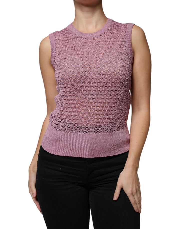 Débardeur sans manches transparent en maille rose Dolce & Gabbana