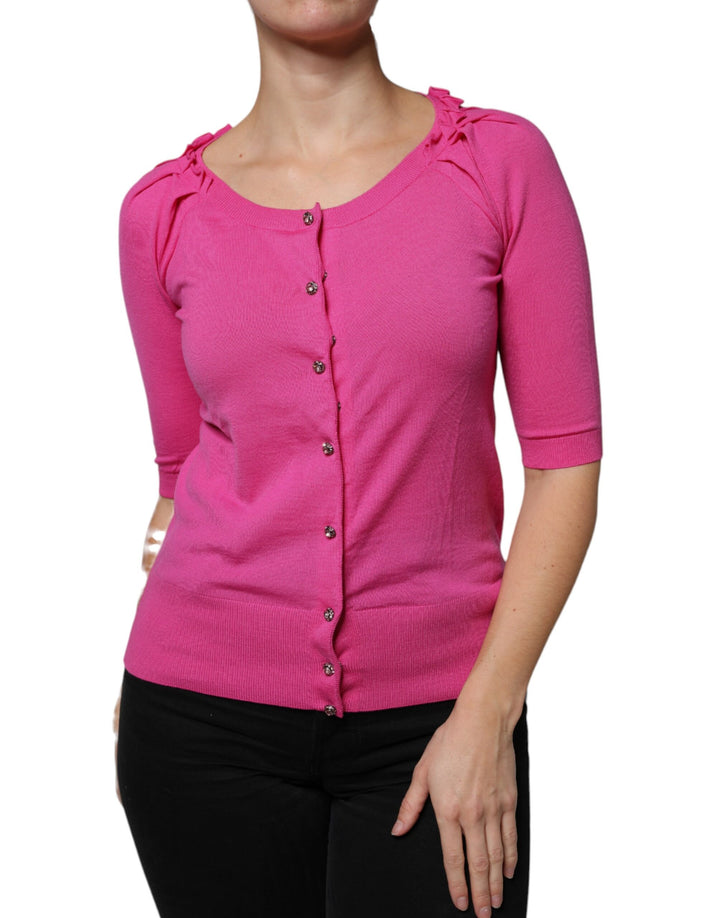 Cardigan en maille boutonnée en laine rose Dolce & Gabbana