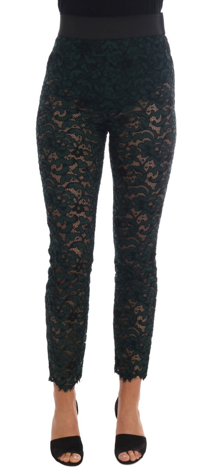 Pantalon leggings en dentelle florale verte Dolce & Gabbana