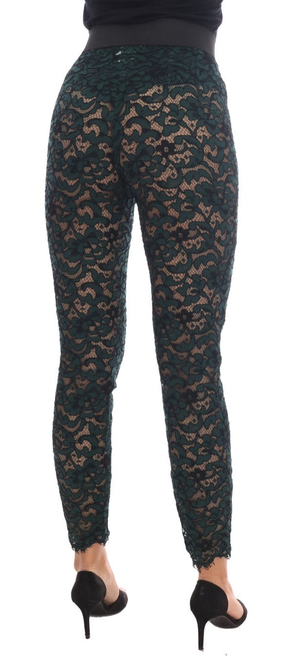 Pantalon leggings en dentelle florale verte Dolce & Gabbana
