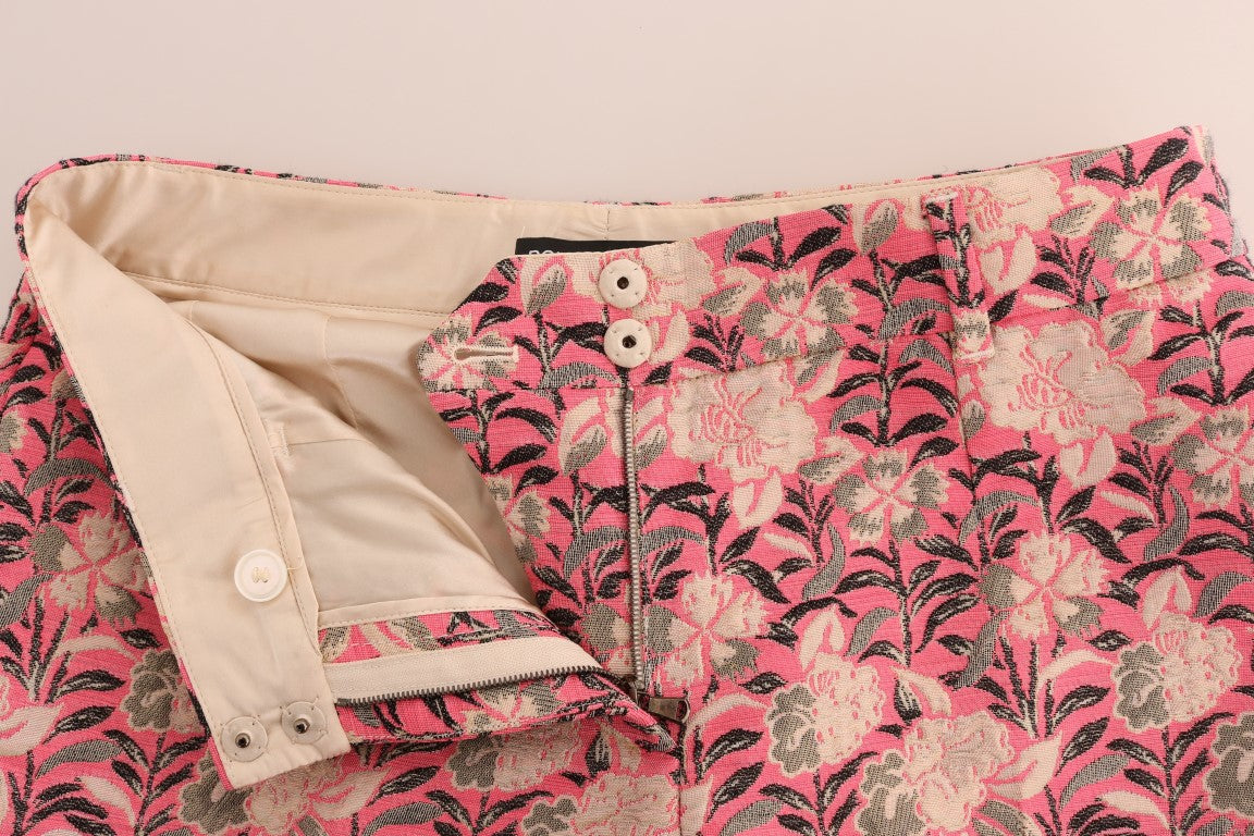 Pantalon Capri en brocart floral rose Dolce & Gabbana