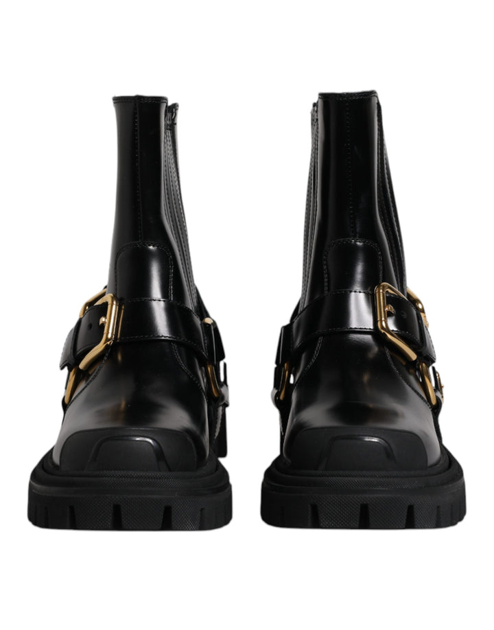 Chaussures Bottines Trekking Stretch Dolce & Gabbana en Cuir Noir à Enfiler