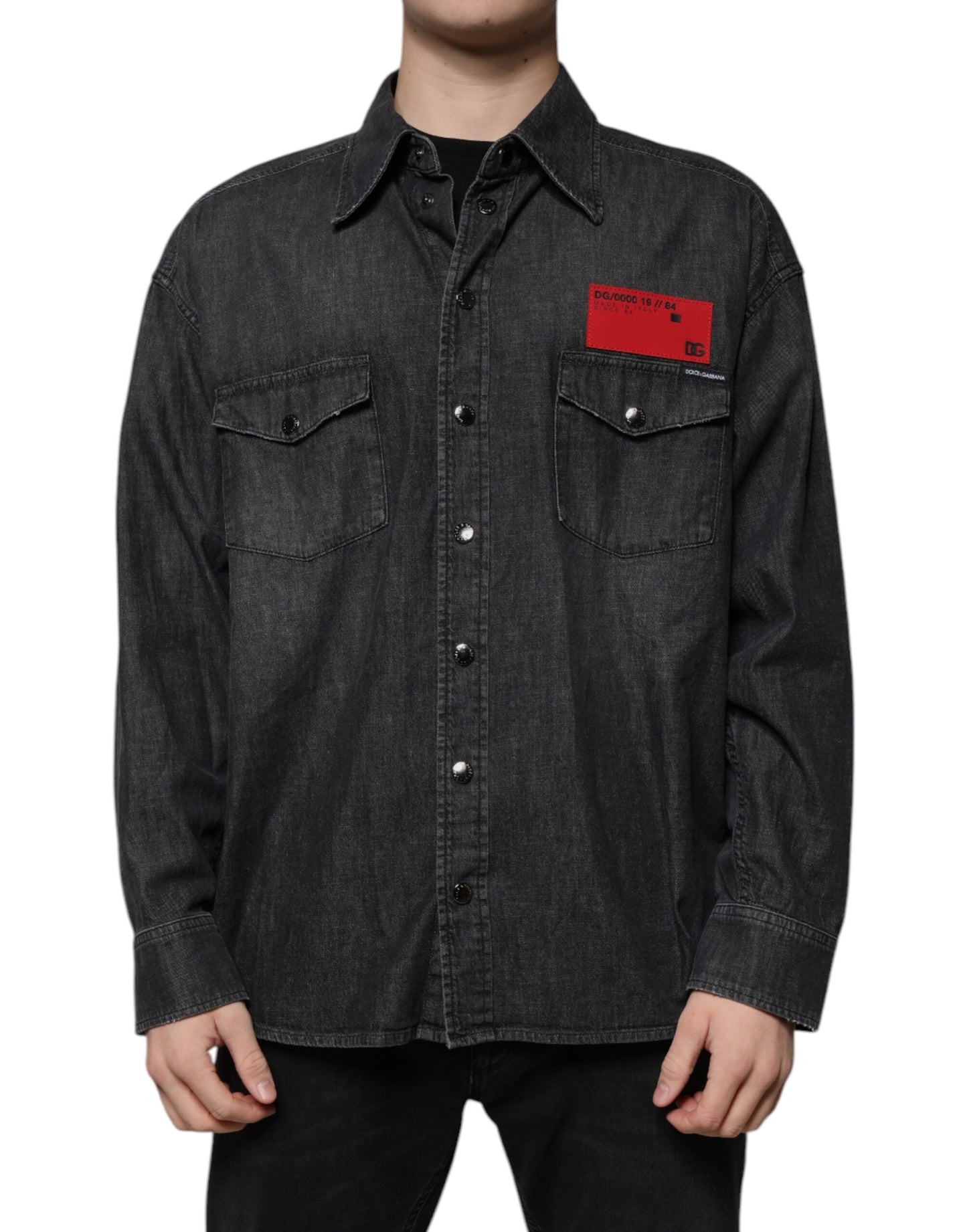 Camisa vaquera de algodón negra con logo y botones de Dolce & Gabbana