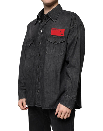 Camisa vaquera de algodón negra con logo y botones de Dolce & Gabbana