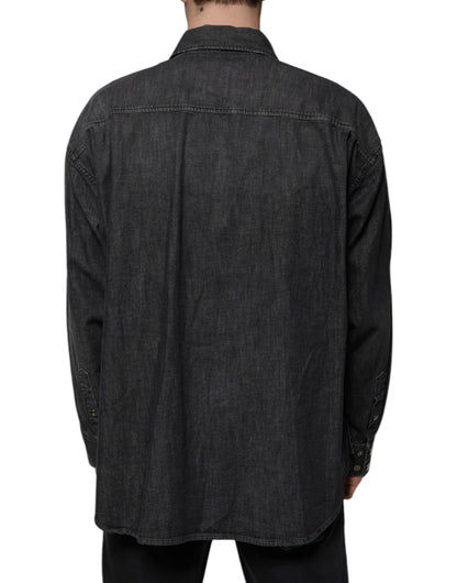 Camisa vaquera de algodón negra con logo y botones de Dolce & Gabbana