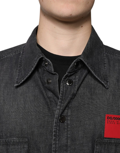 Camisa vaquera de algodón negra con logo y botones de Dolce & Gabbana