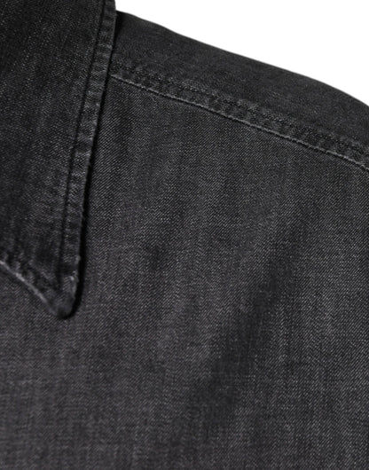 Camisa vaquera de algodón negra con logo y botones de Dolce & Gabbana
