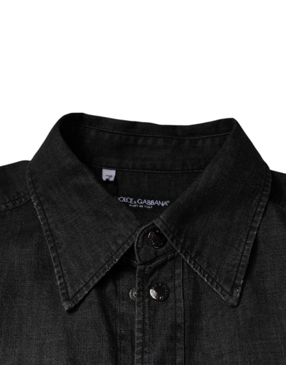 Camisa vaquera de algodón negra con logo y botones de Dolce & Gabbana