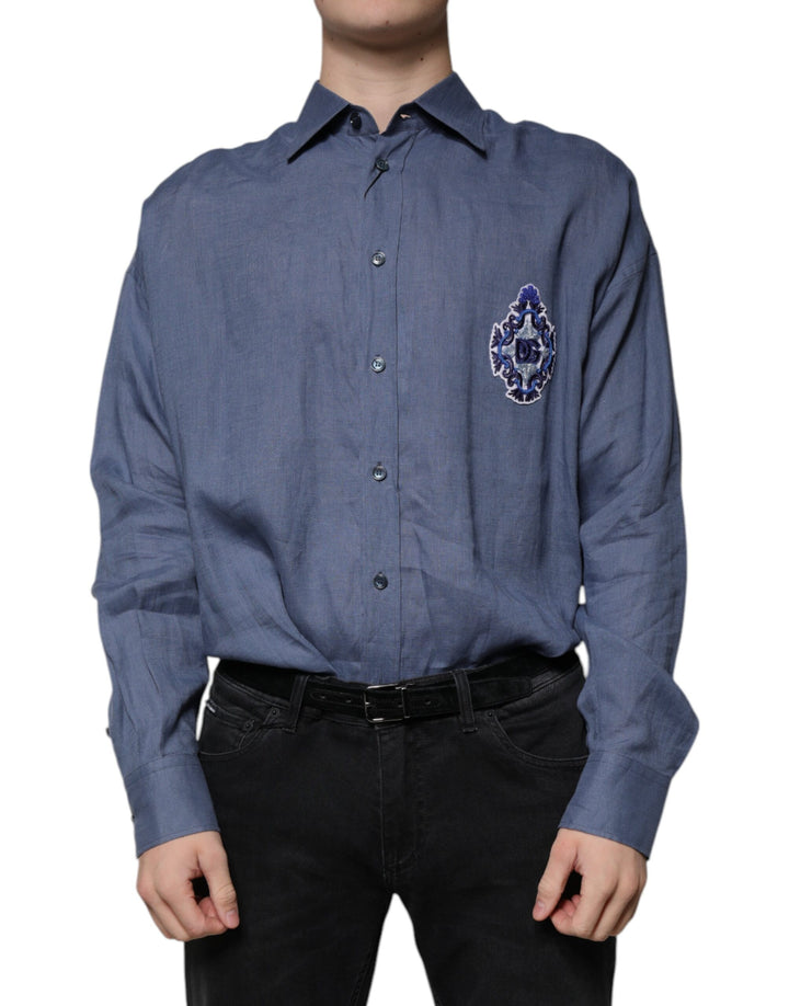 Chemise décontractée à manches longues boutonnée Dolce & Gabbana avec logo bleu