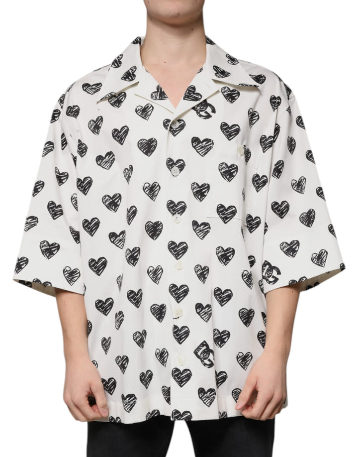 Chemise Décontractée Manches Courtes Imprimé Cœur Blanche Dolce & Gabbana