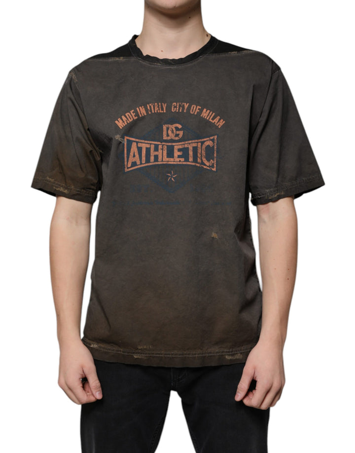 T-shirt Dolce & Gabbana marron en coton à imprimé graphique et col rond