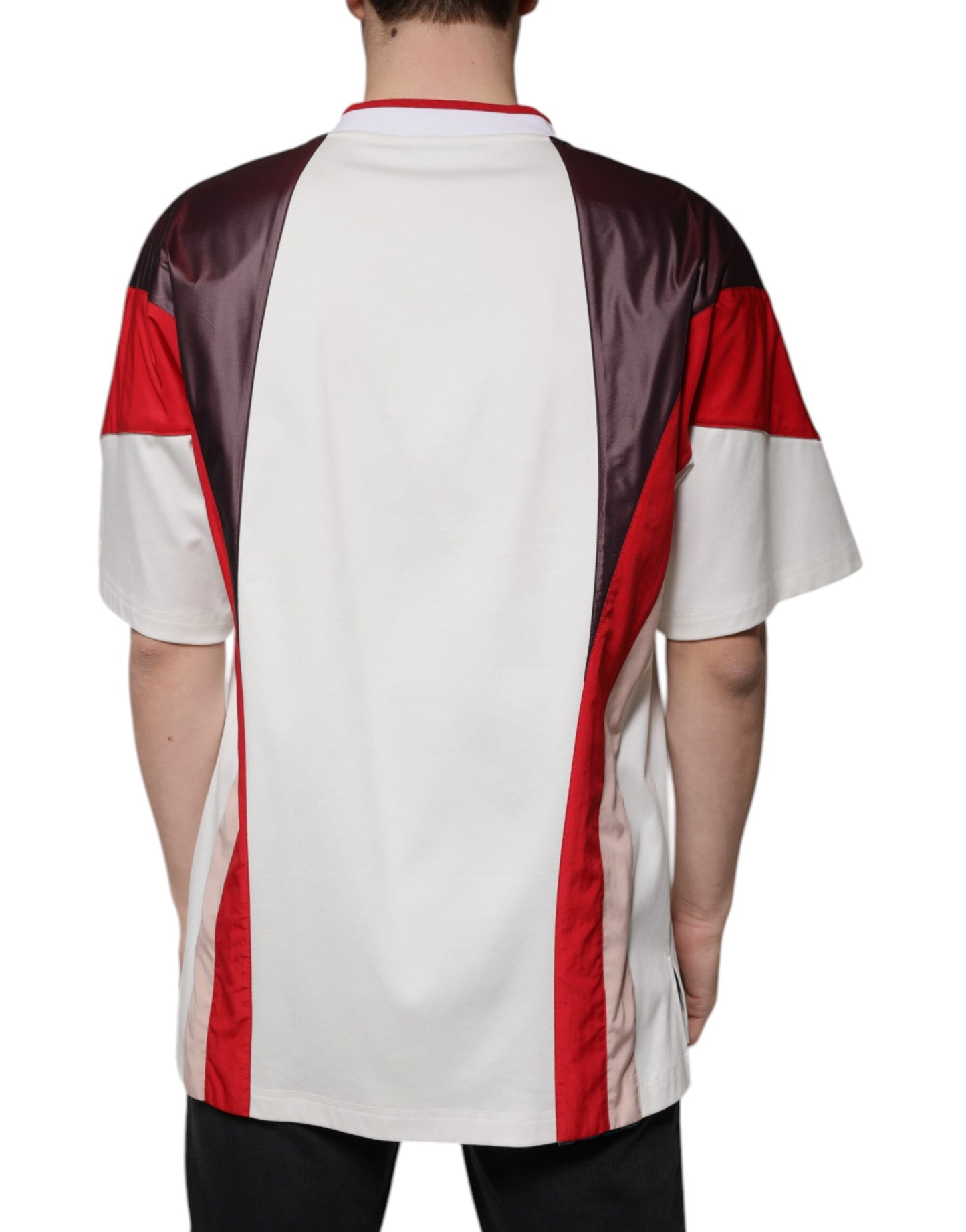 Camiseta de algodón de punto con cuello de pico y logo multicolor de Dolce & Gabbana