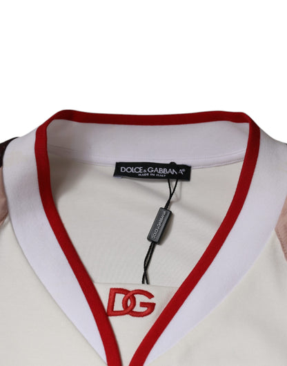 Camiseta de algodón de punto con cuello de pico y logo multicolor de Dolce & Gabbana