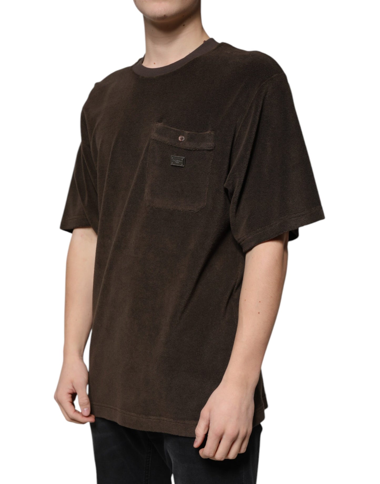 T-shirt marron en coton à manches courtes et col rond Dolce & Gabbana