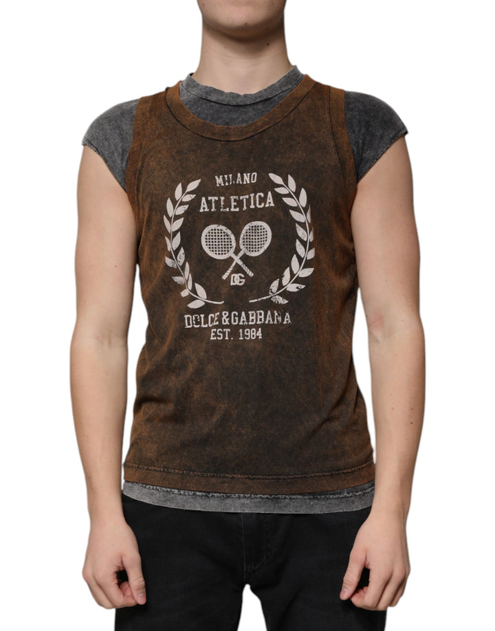 T-shirt sans manches à col rond en coton marron Dolce & Gabbana