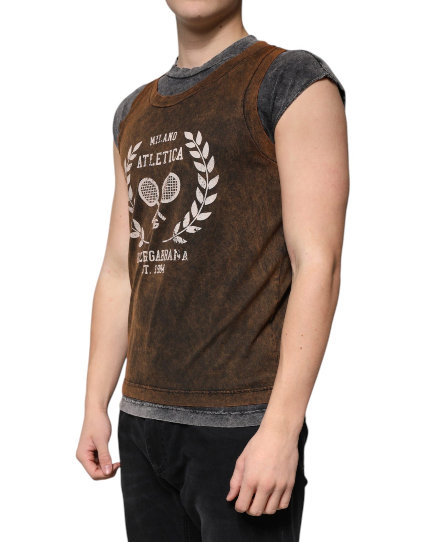 Camiseta sin mangas con cuello redondo de algodón marrón Dolce & Gabbana
