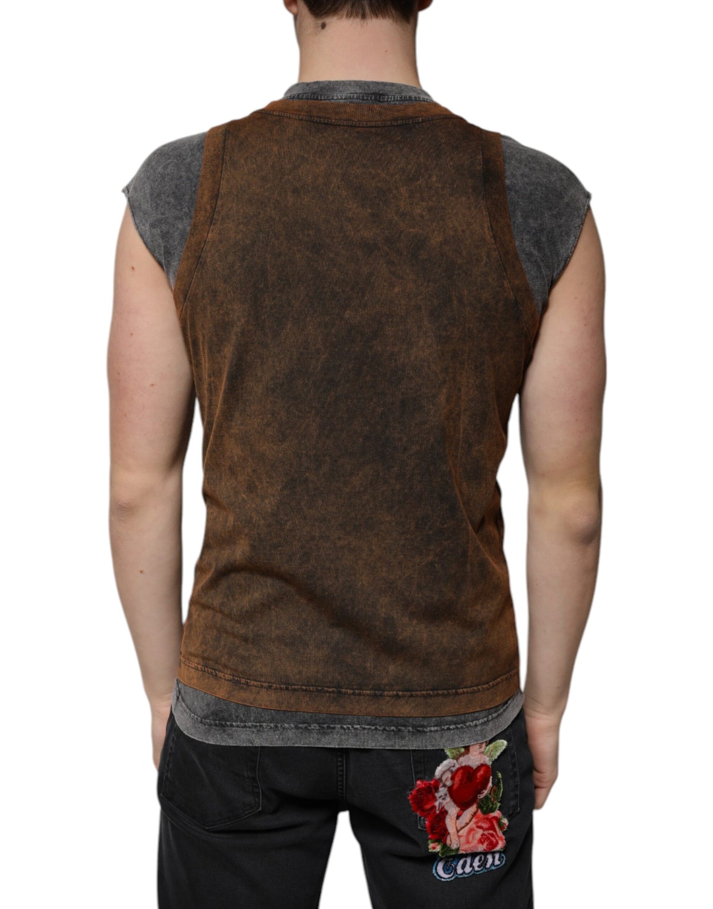 Camiseta sin mangas con cuello redondo de algodón marrón Dolce & Gabbana