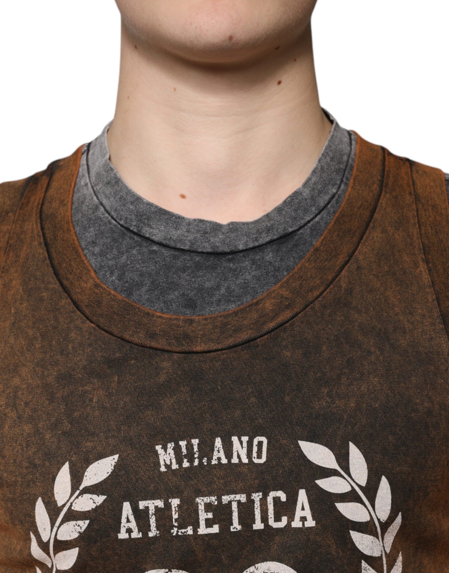 Camiseta sin mangas con cuello redondo de algodón marrón Dolce & Gabbana