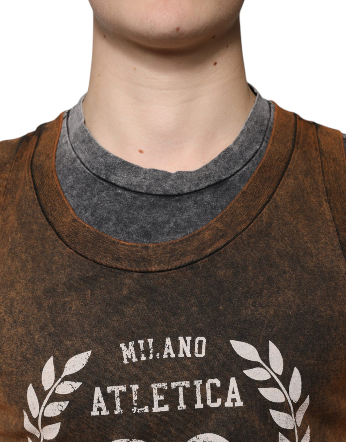Camiseta sin mangas con cuello redondo de algodón marrón Dolce & Gabbana
