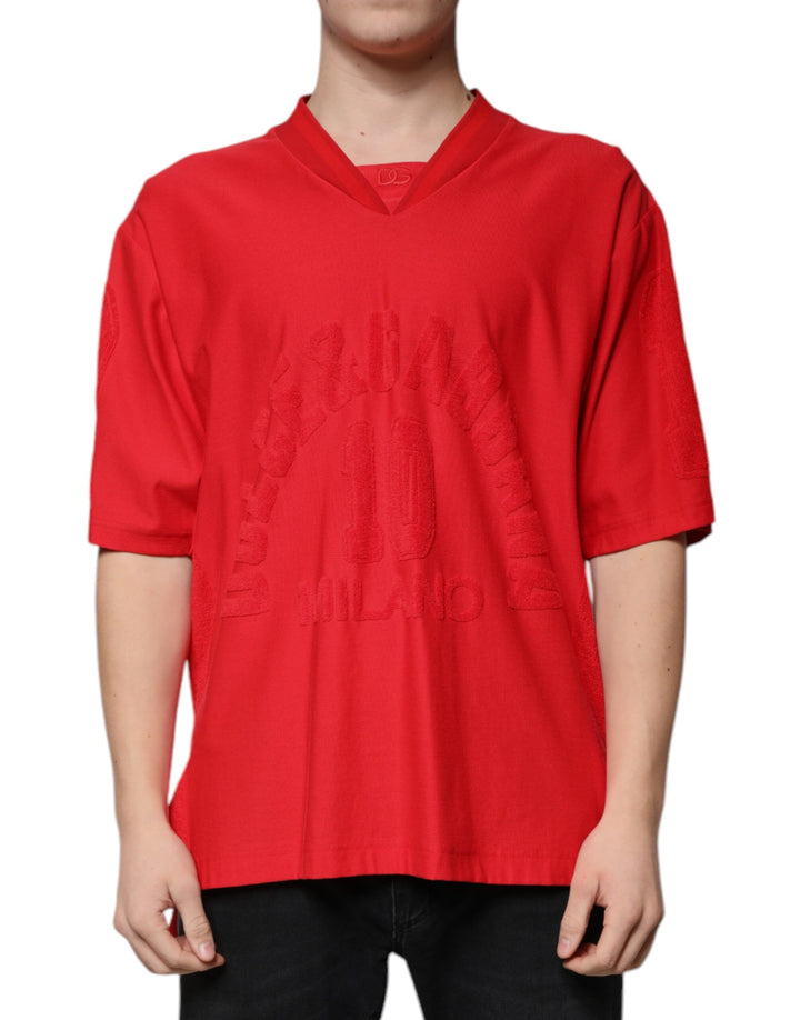 T-shirt Dolce & Gabbana en coton rouge à col en V et manches courtes
