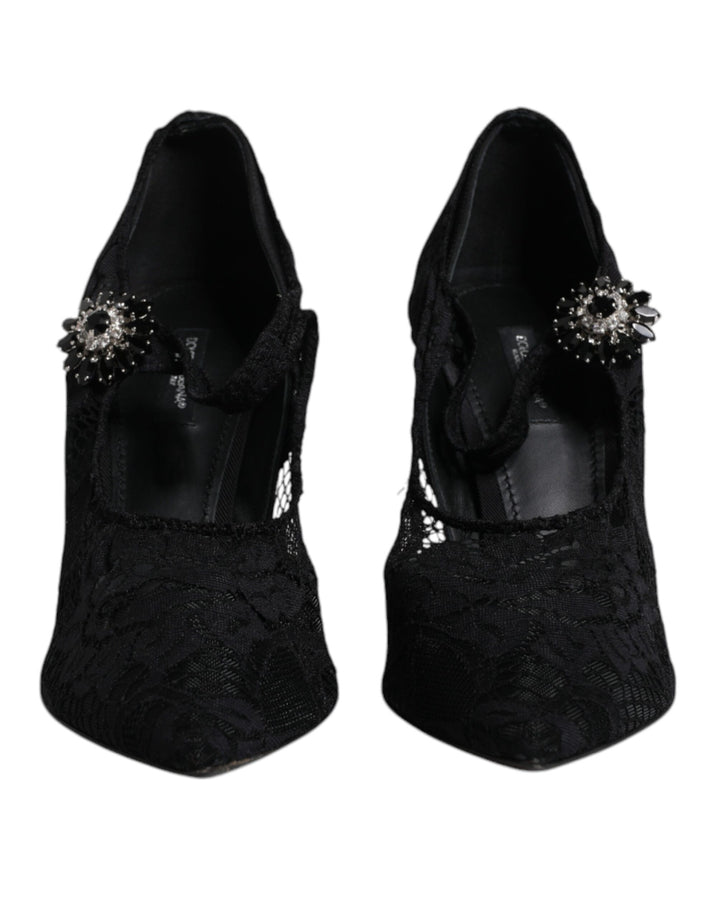 Chaussures escarpins babies Dolce & Gabbana en dentelle noire et cristaux