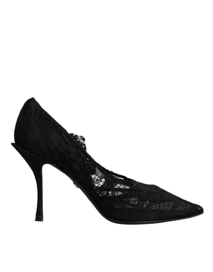 Chaussures escarpins babies Dolce & Gabbana en dentelle noire et cristaux