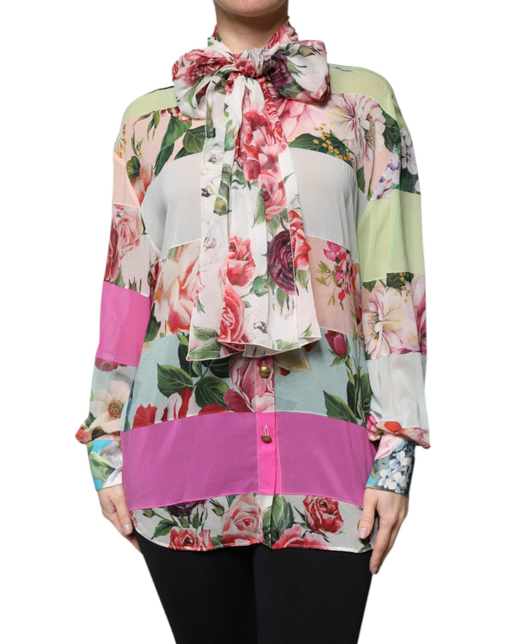 Top de cuello Ascot de patchwork floral multicolor Dolce & Gabbana