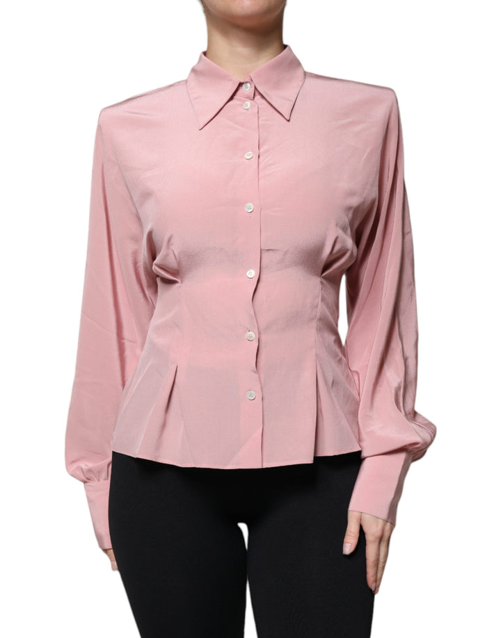 Dolce & Gabbana Blusa rosa de algodón de manga larga con cuello