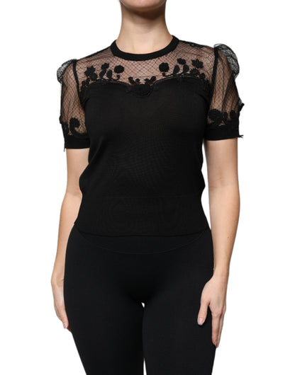 Chemisier à manches courtes en dentelle florale noire Dolce & Gabbana