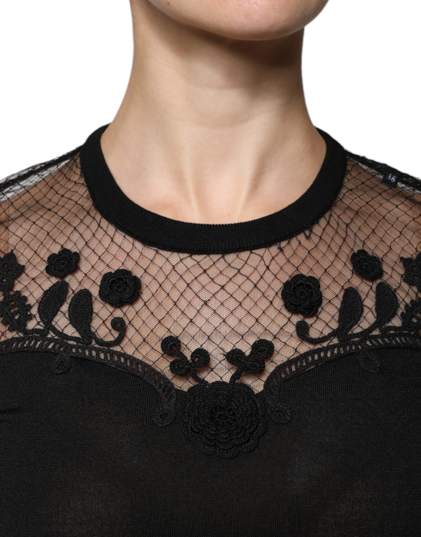 Chemisier à manches courtes en dentelle florale noire Dolce & Gabbana