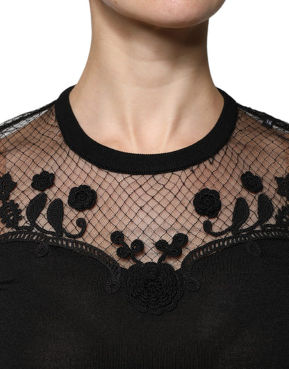 Chemisier à manches courtes en dentelle florale noire Dolce & Gabbana