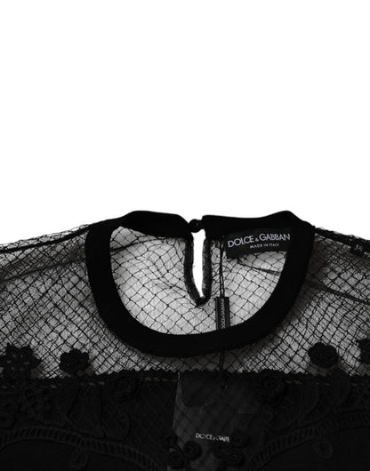 Chemisier à manches courtes en dentelle florale noire Dolce & Gabbana