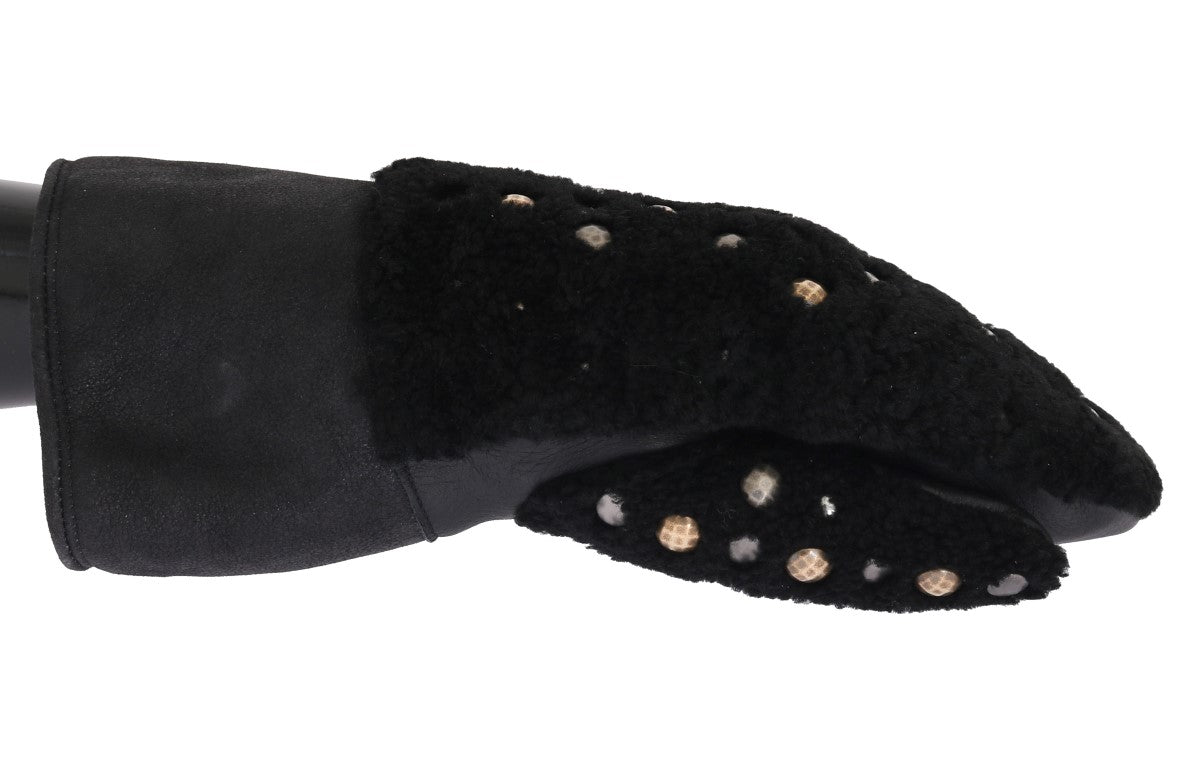 Gants cloutés en cuir et peau lainée noirs Dolce & Gabbana