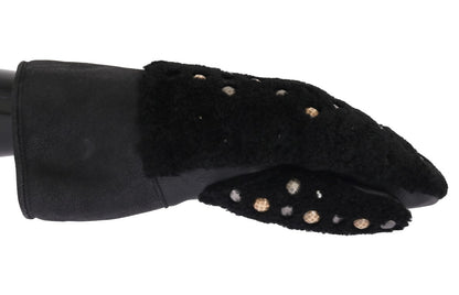Gants cloutés en cuir et peau lainée noirs Dolce & Gabbana