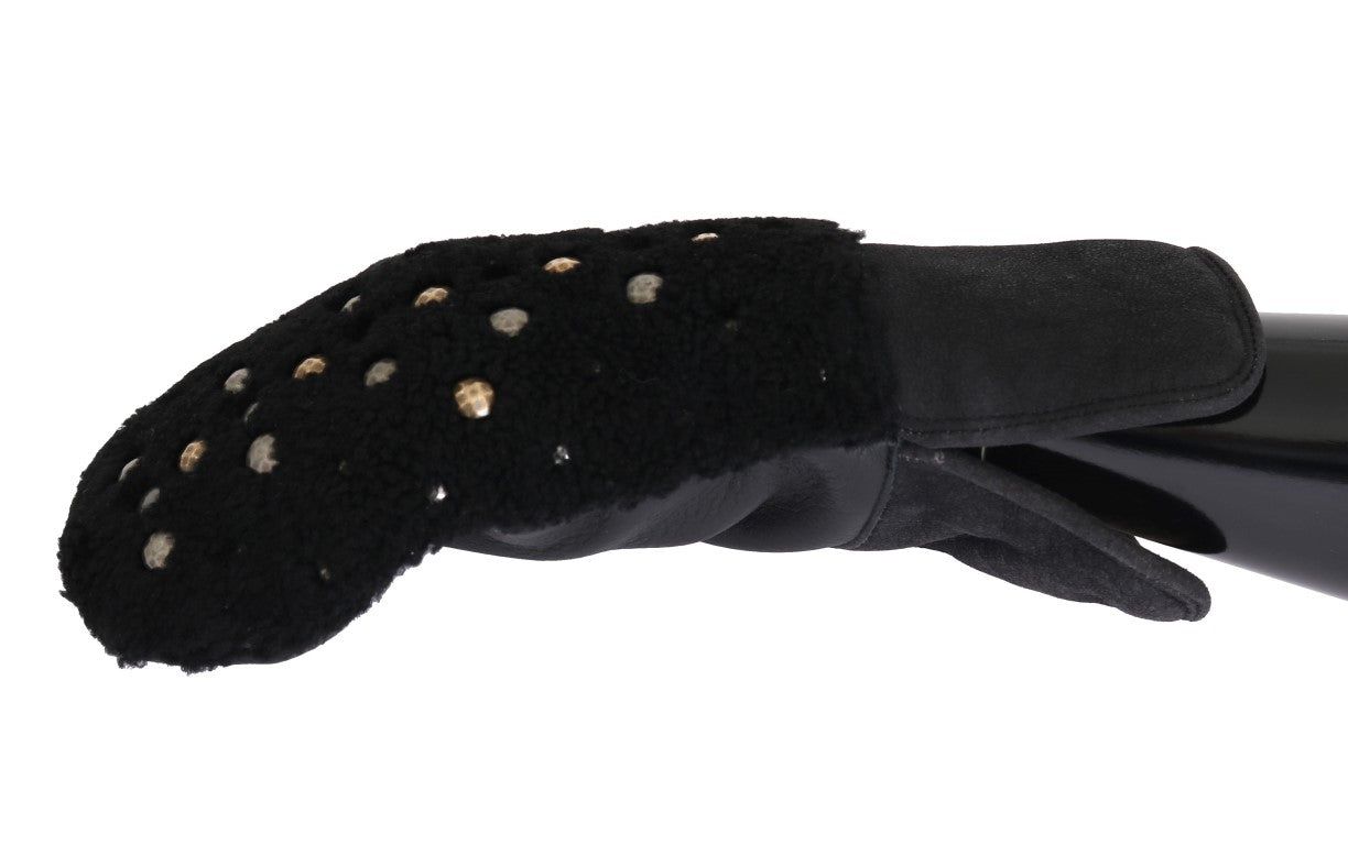 Gants cloutés en cuir et peau lainée noirs Dolce & Gabbana