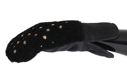 Gants cloutés en cuir et peau lainée noirs Dolce & Gabbana