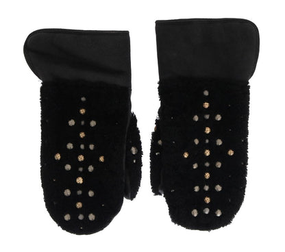 Gants cloutés en cuir et peau lainée noirs Dolce & Gabbana