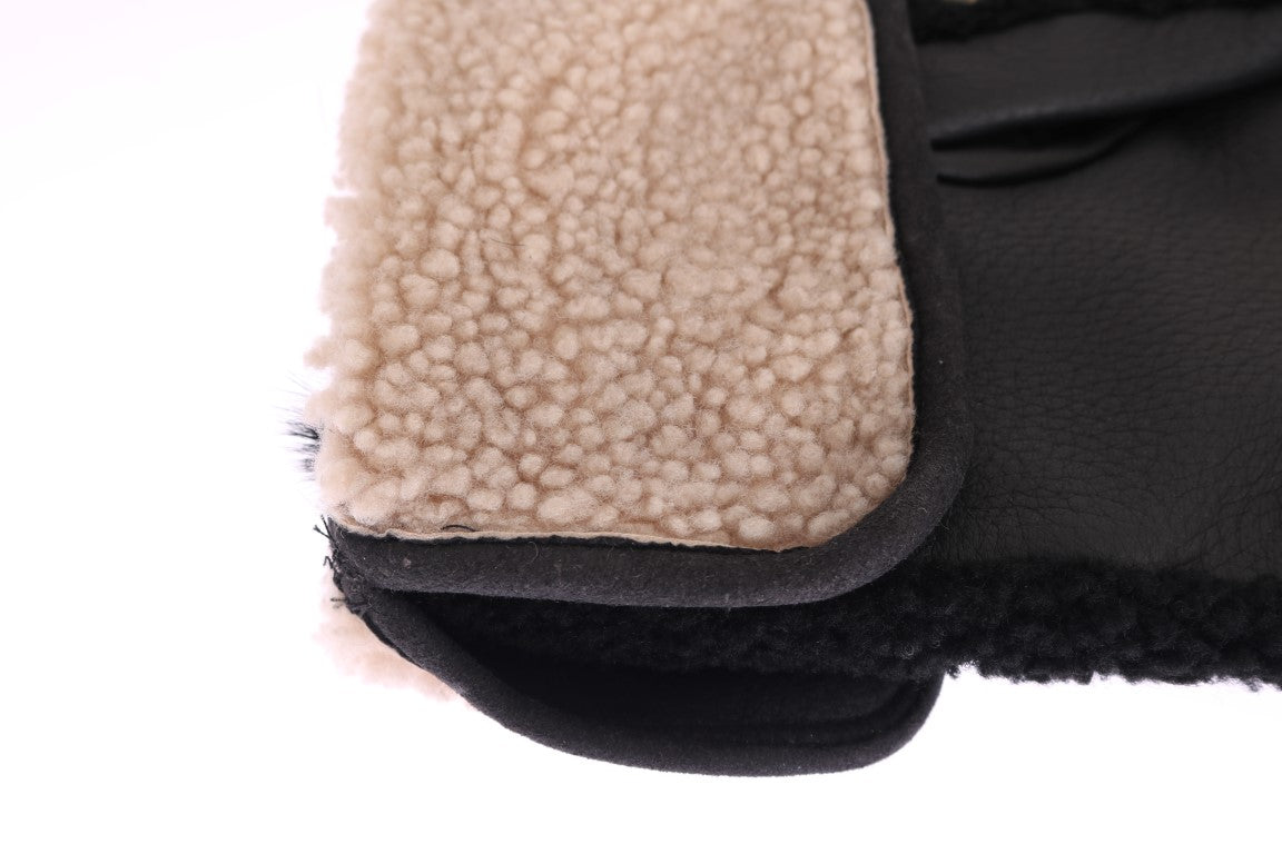 Gants cloutés en cuir et peau lainée noirs Dolce & Gabbana