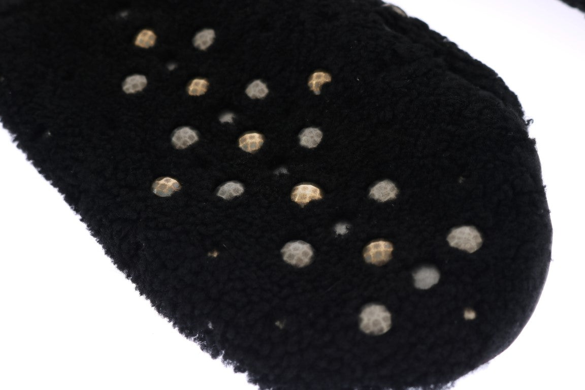 Gants cloutés en cuir et peau lainée noirs Dolce & Gabbana