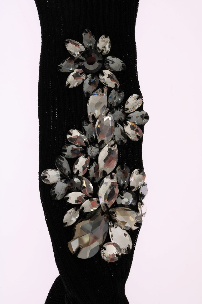 Chaussettes Dolce & Gabbana noires en maille avec cristaux transparents et motif floral