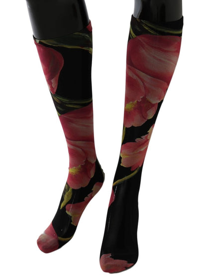 Calcetines de nailon de tulipanes florales multicolor Dolce & Gabbana